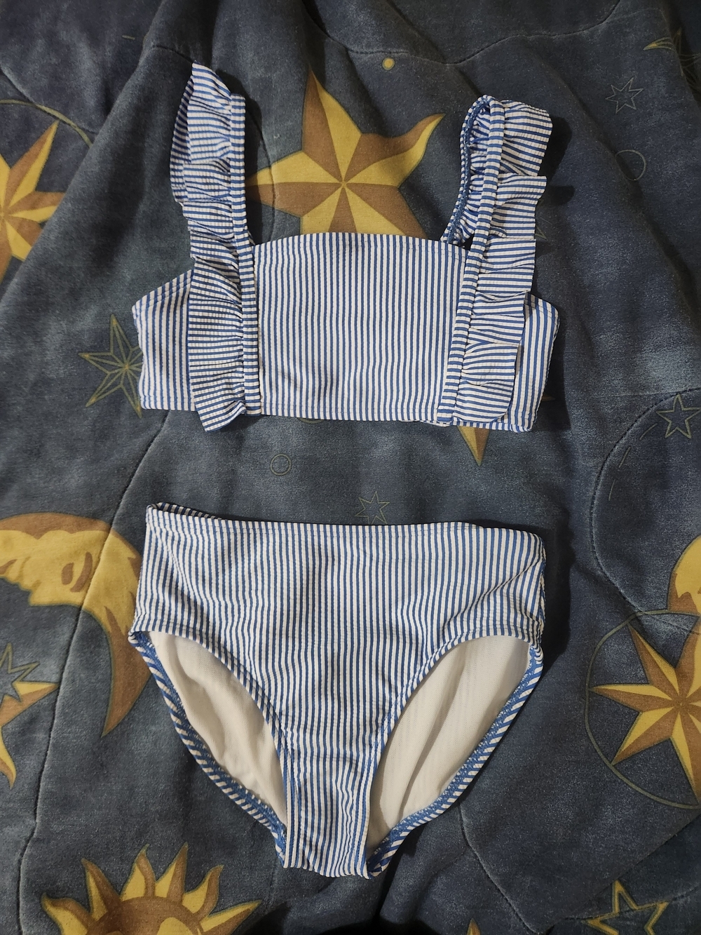 Cat & Jack Blue and White Striped Ruffle Strap Bikini